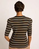 Black Stripe $|& SEAS Amelia Elbow Sleeve Striped Sweater Top - SOF Back