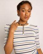Cream Stripe $|& SEAS Amelia Elbow Sleeve Striped Sweater Top - SOF Full Front