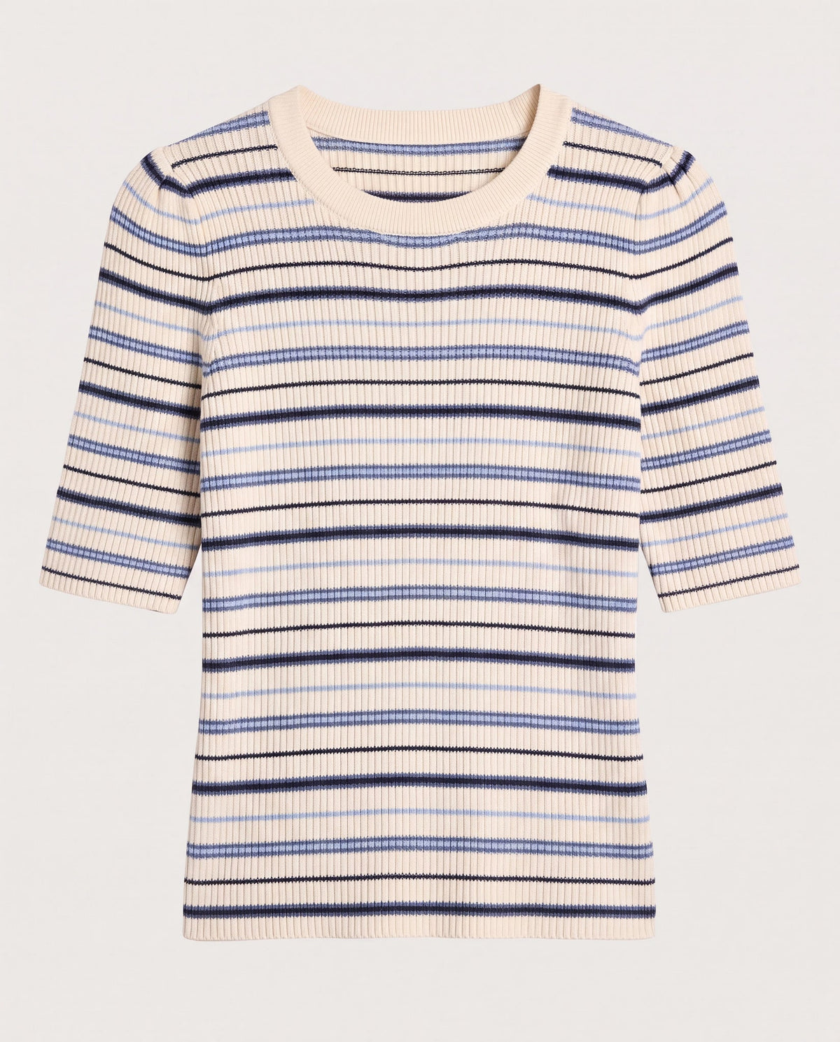 Cream Stripe $|& SEAS Amelia Elbow Sleeve Striped Sweater Top - Hanger Detail
