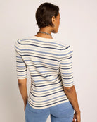 Cream Stripe $|& SEAS Amelia Elbow Sleeve Striped Sweater Top - SOF Back