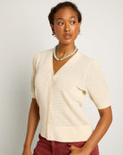 Oyster $|& SEAS Sunbelt Open Knit Sweater Top - SOF Front
