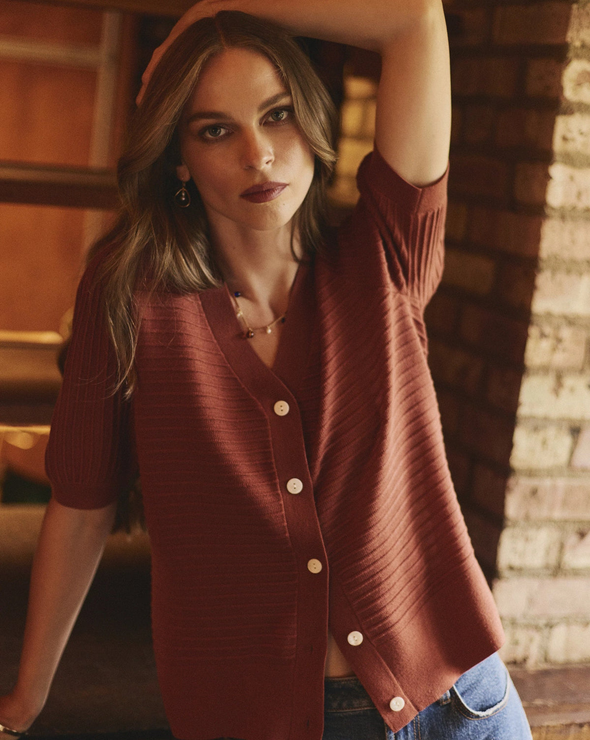 Cedar $|& SEAS Sunbelt Open Knit Sweater Top - SOF Side