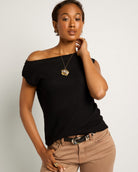 Black $|& SEAS Ava Off the Shoulder Tee - SOF Front