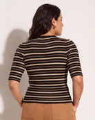 Black Stripe $|& SEAS Amelia Elbow Sleeve Striped Sweater Top - SOF Back