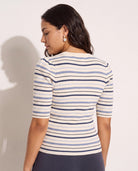 Cream Stripe $|& SEAS Amelia Elbow Sleeve Striped Sweater Top - SOF Back