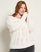 Cream $|& SEAS Delilah Off The Shoulder Cable Knit Sweater - SOF Front