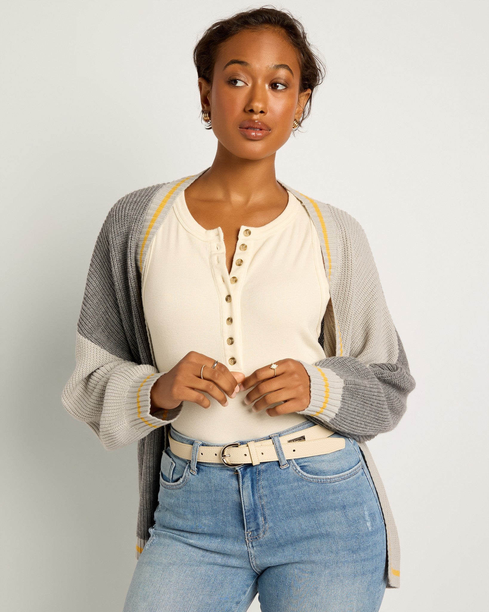 Heather Grey $|& SEAS Solstice Sun Colorblocked Cardigan - SOF Front