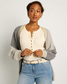 Heather Grey $|& SEAS Solstice Sun Colorblocked Cardigan - SOF Front