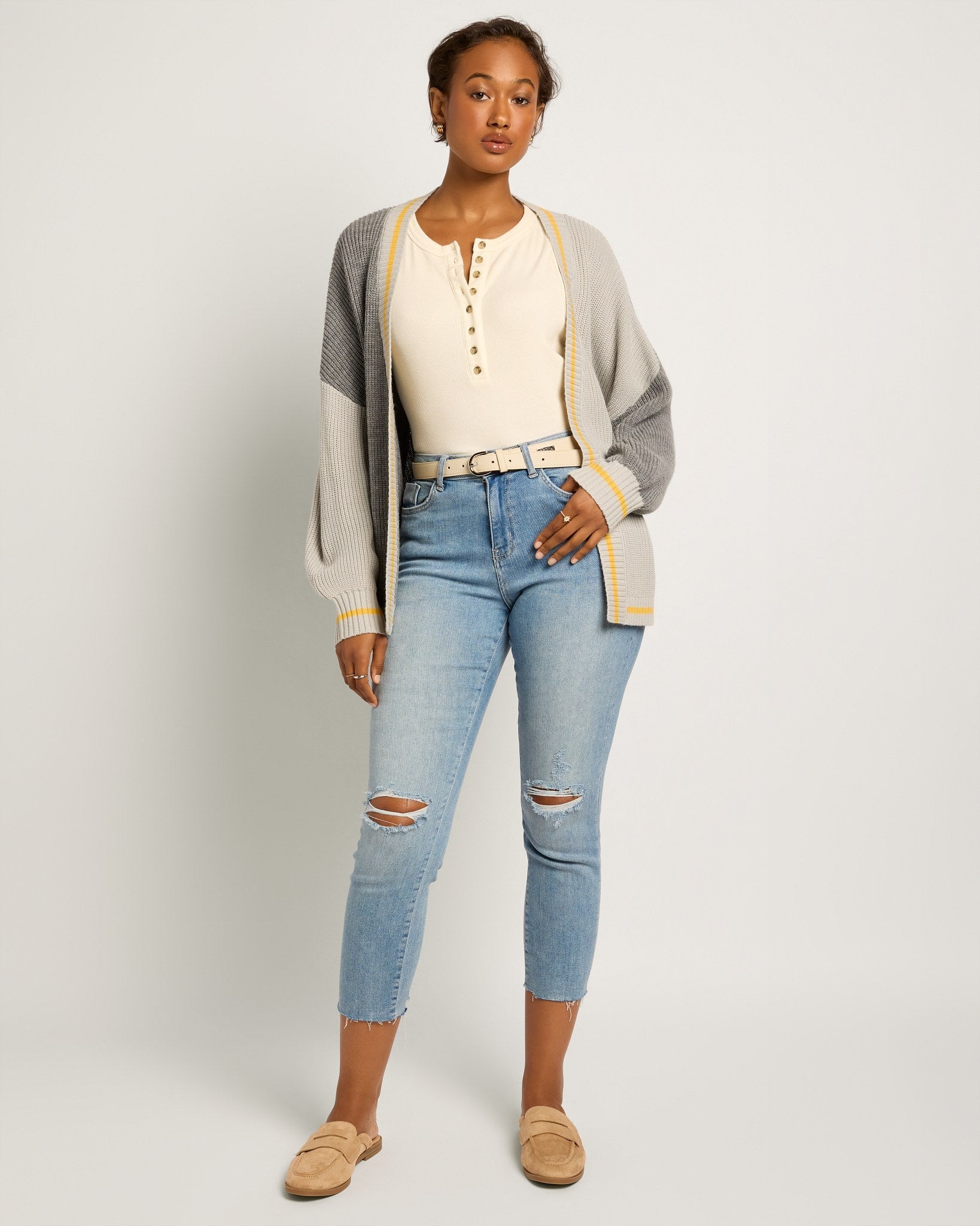 Heather Grey $|& SEAS Solstice Sun Colorblocked Cardigan - UGC On Fig