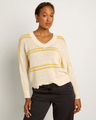 Cream/Saffron Stripe $|& SEAS Mila Striped V-Neck Sweater - SOF Front