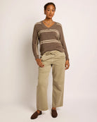 Ashwood/Grey Stripe $|& SEAS Mila Striped V-Neck Sweater - UGC On Fig