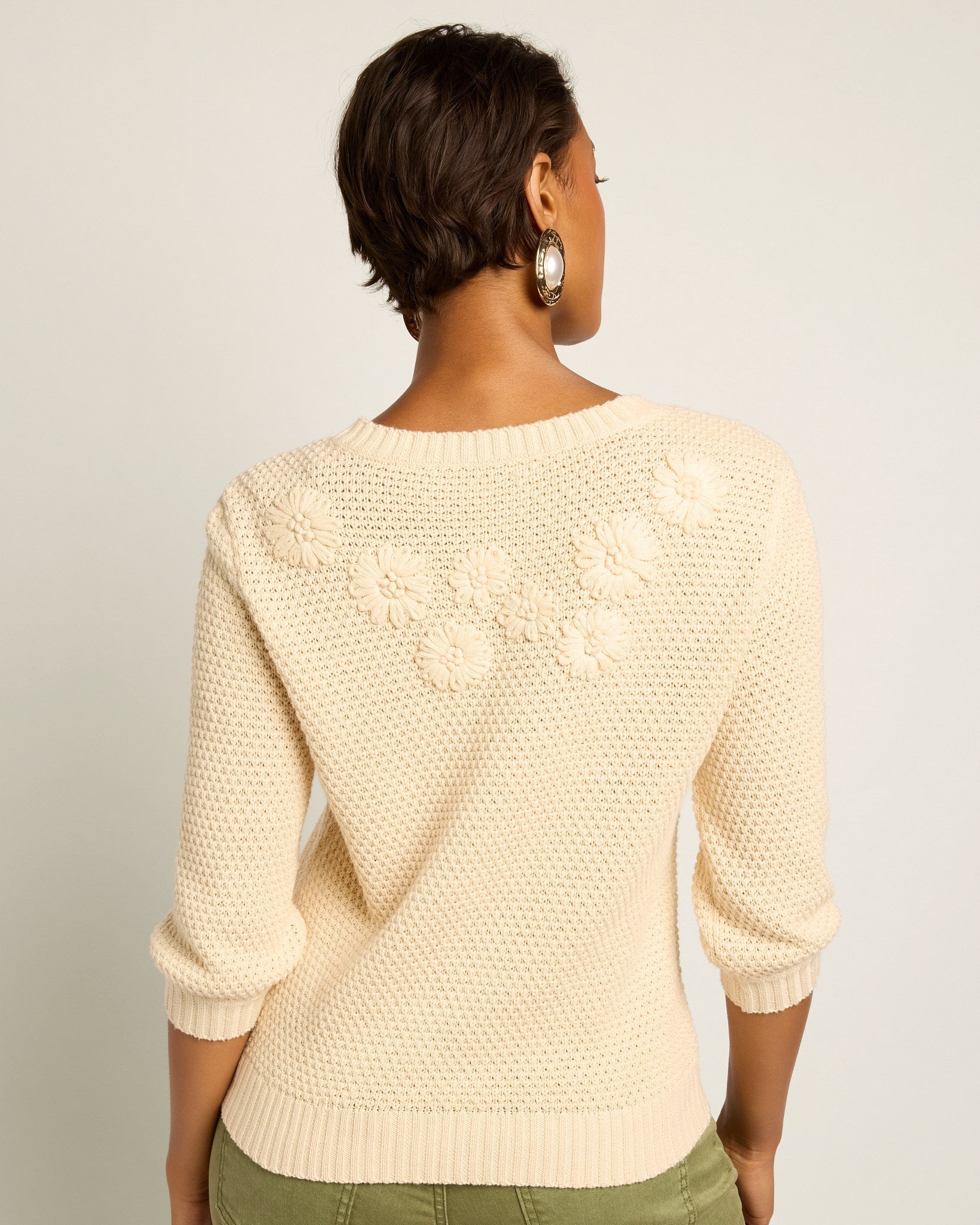 Cream $|& SEAS Penelope 3/4 Sleeve Sweater - SOF Back