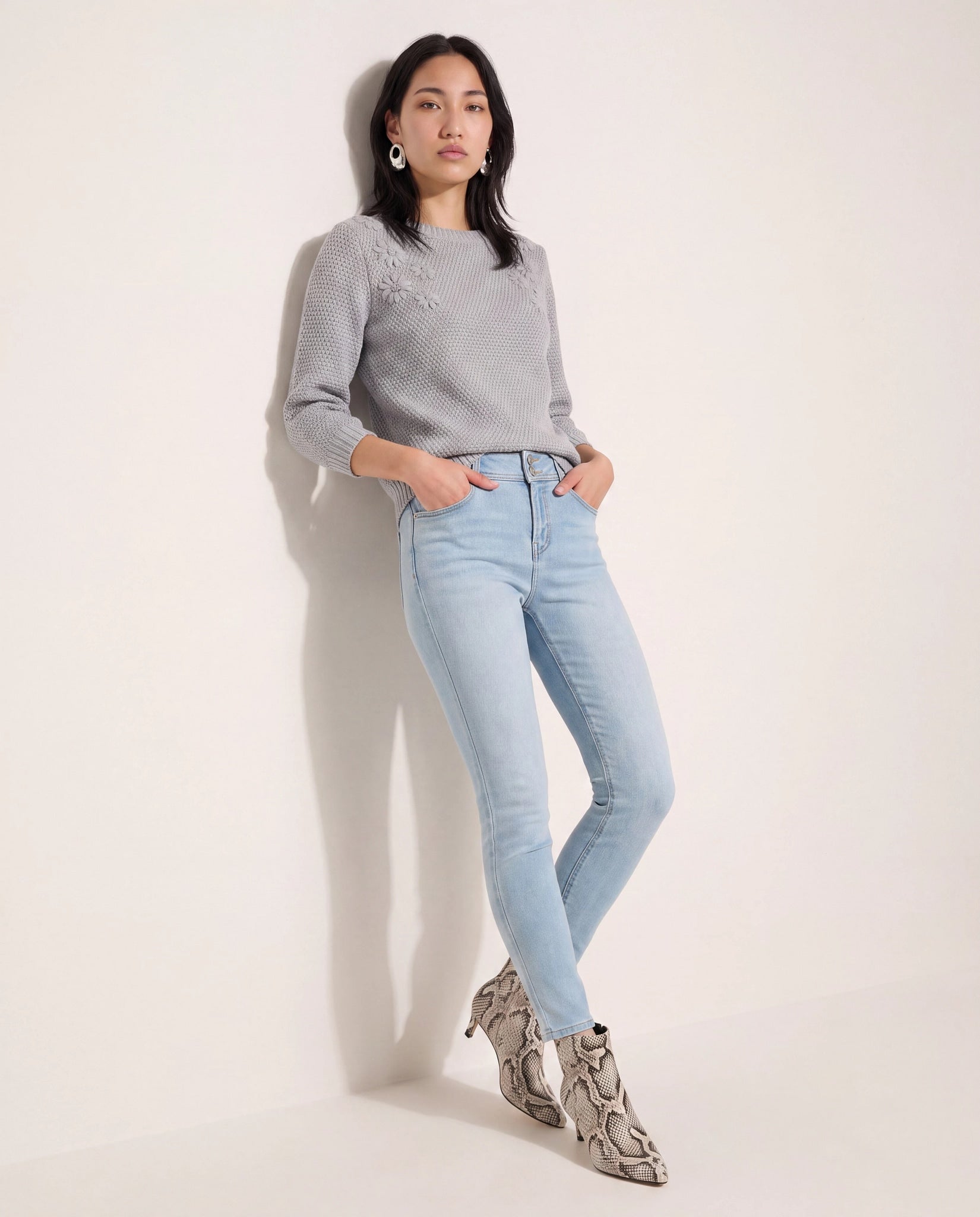 Heather Grey $|& SEAS Penelope 3/4 Sleeve Sweater - UGC On Fig