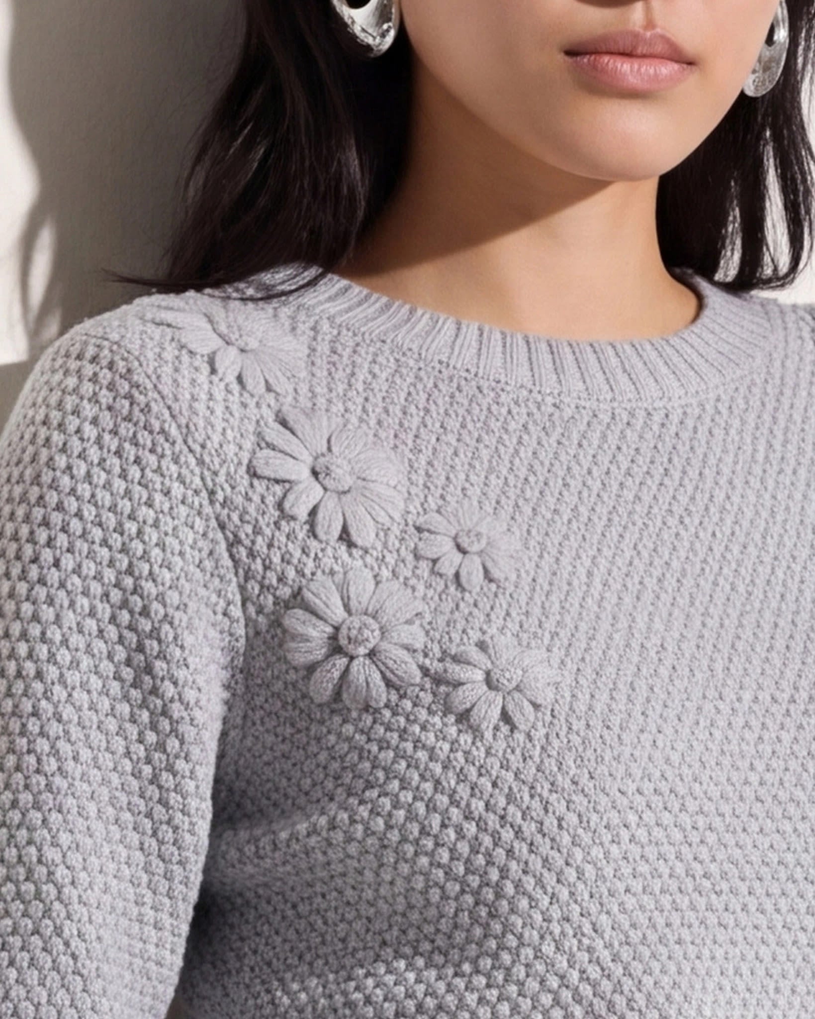 Heather Grey $|& SEAS Penelope 3/4 Sleeve Sweater - SOF Full Front