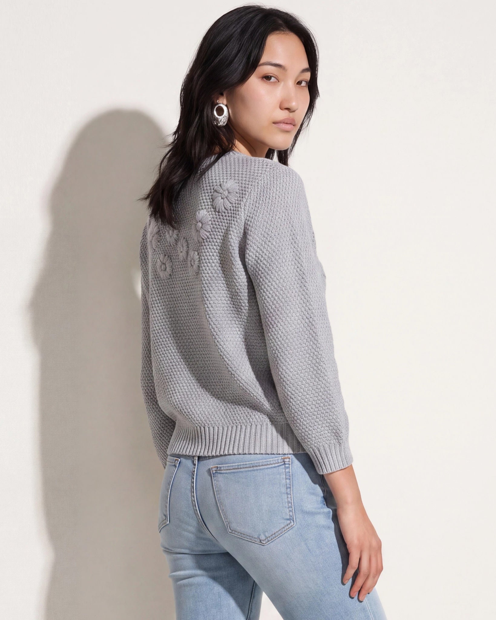 Heather Grey $|& SEAS Penelope 3/4 Sleeve Sweater - SOF Back