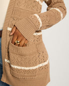 Fawn/Cream $|& SEAS Shore Pocket Cardigan - VOF Front
