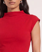 Chili Pepper $|& SEAS Eliana Shirred Mock Neck Tee - SOF Full Front