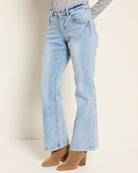 Lakeside $|& SEAS Stacy Mid Rise Embroidered Flare Jean - SOF Front