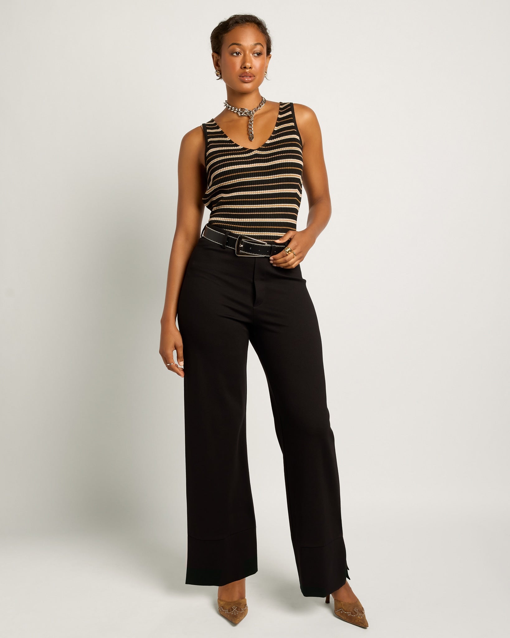 Black $|& SEAS Abigail High Rise Wide Leg Slit Pant - UGC On Fig