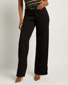 Black $|& SEAS Abigail High Rise Wide Leg Slit Pant - SOF Front