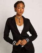 Black $|& SEAS Abigail Ribbed Cuff Blazer - SOF Front