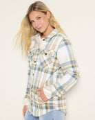 Ivory Plaid $|& SEAS Geena Microfleece Shacket - VOF Front