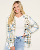 Ivory Plaid $|& SEAS Geena Microfleece Shacket - SOF Front