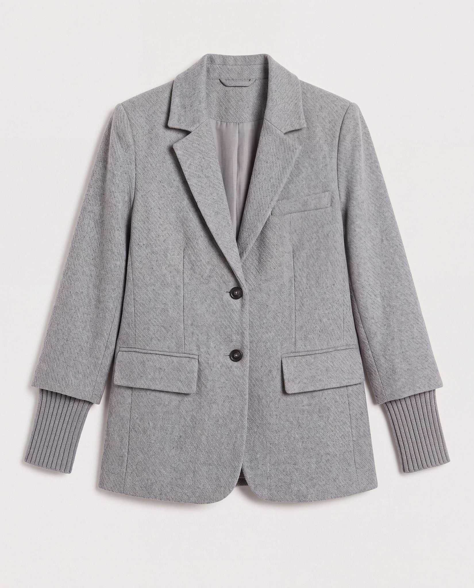 Heather Grey $|& SEAS Cathy Ribbed Cuff Blazer - Hanger Detail