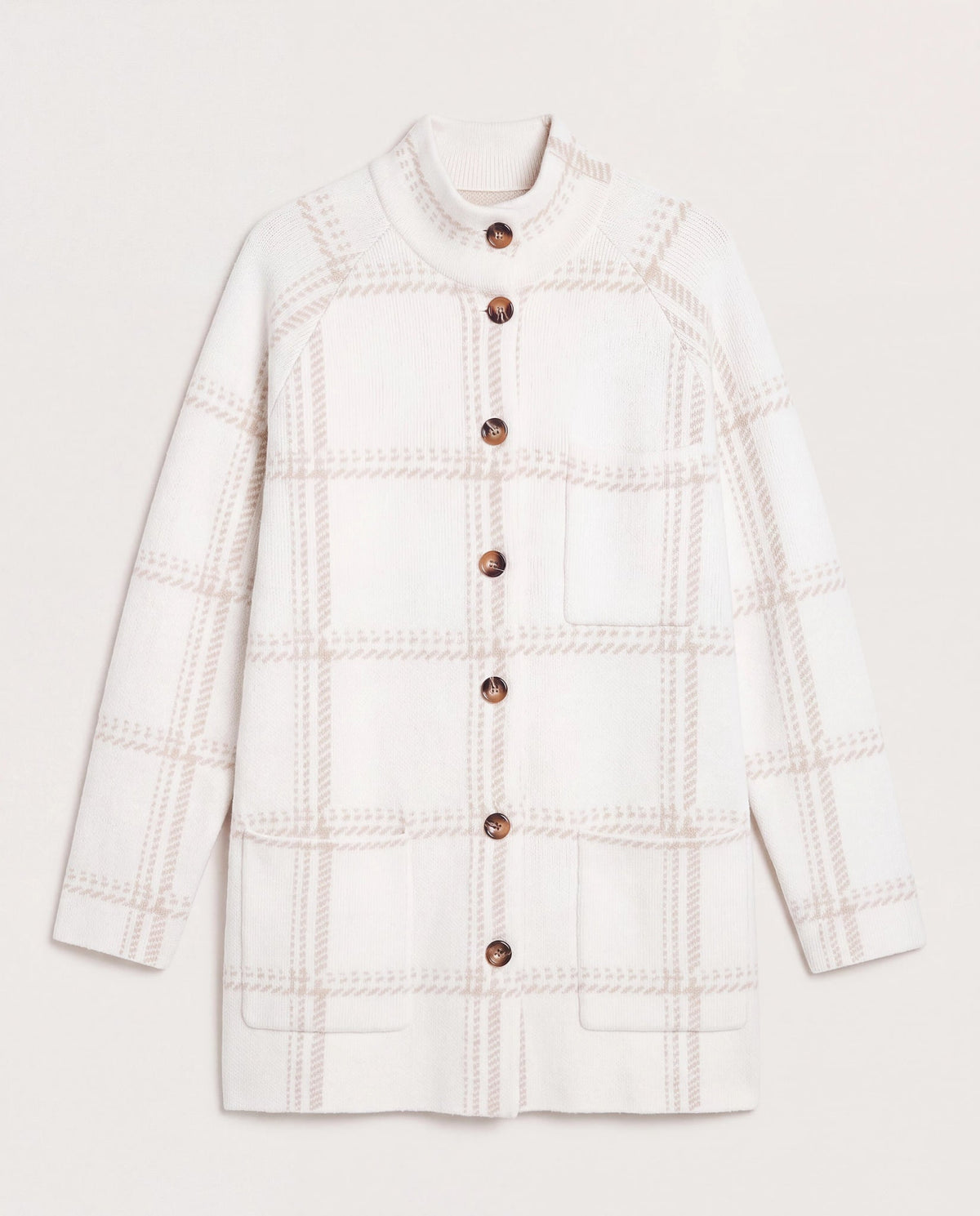 Cream Plaid $|& SEAS Riverbank Elongated Coatigan - Hanger Detail