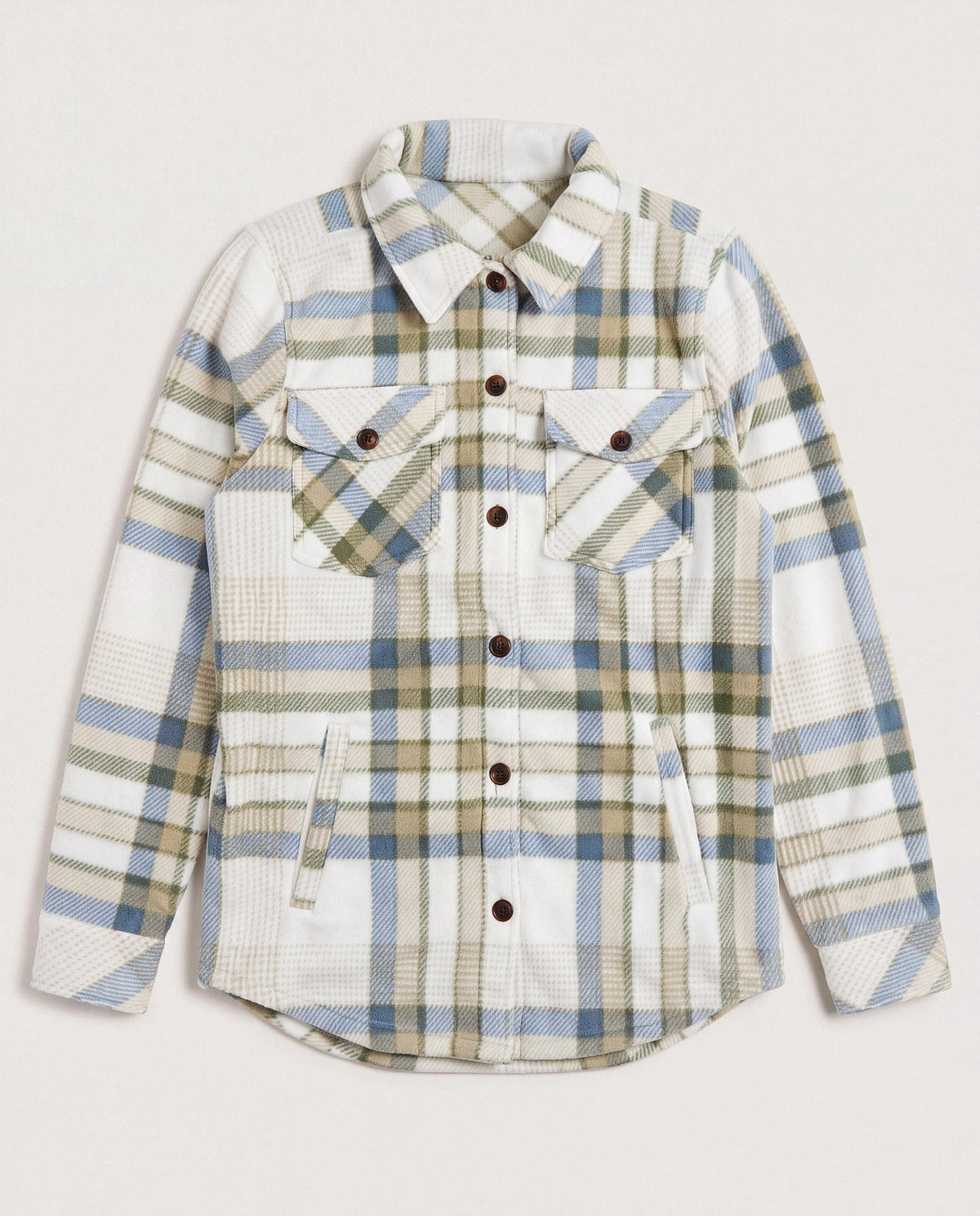 Ivory Plaid $|& SEAS Geena Microfleece Shacket - Hanger Detail