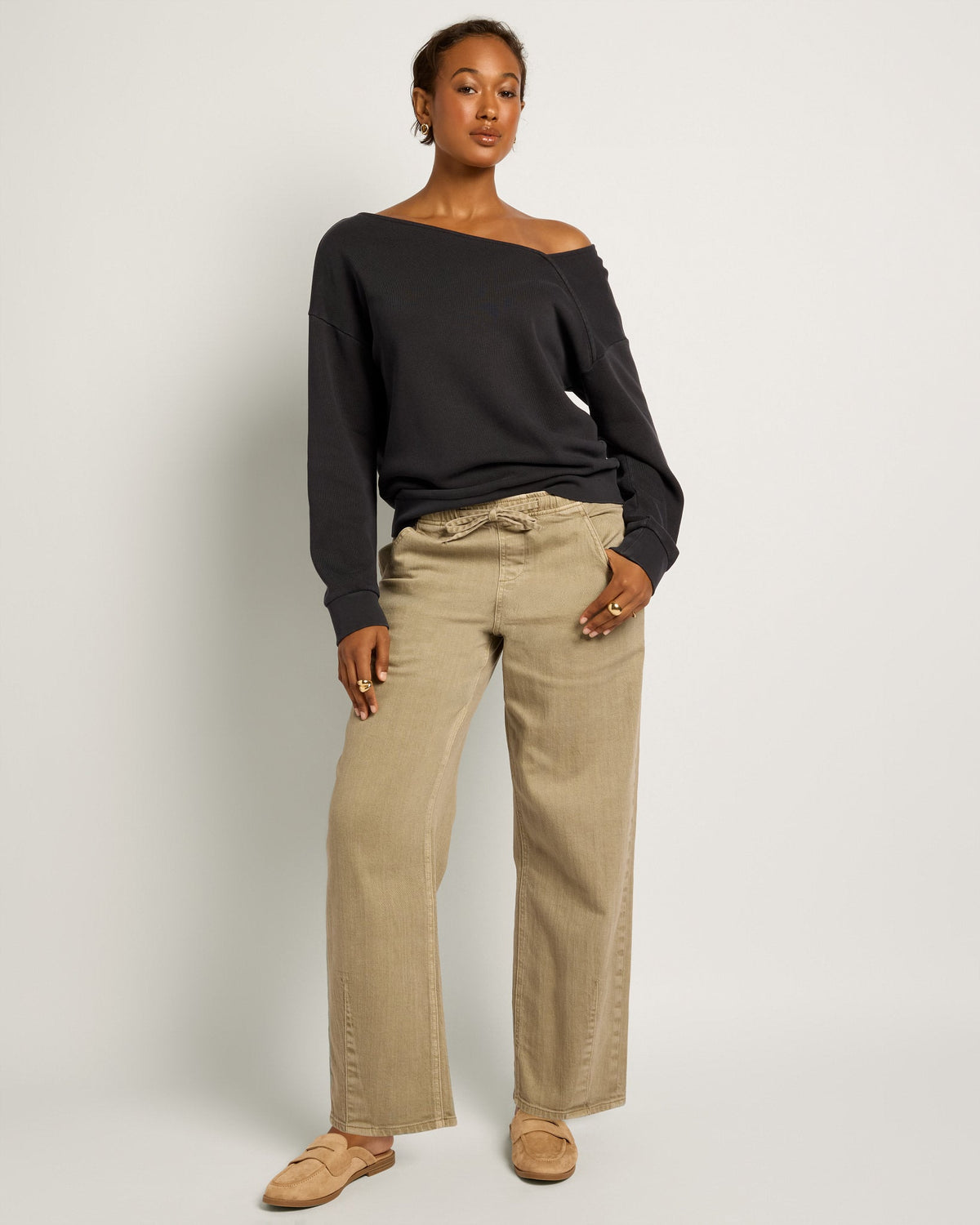 Pebble $|& SEAS Ellie Mid Rise Drawstring Straight Leg Pant - UGC On Fig