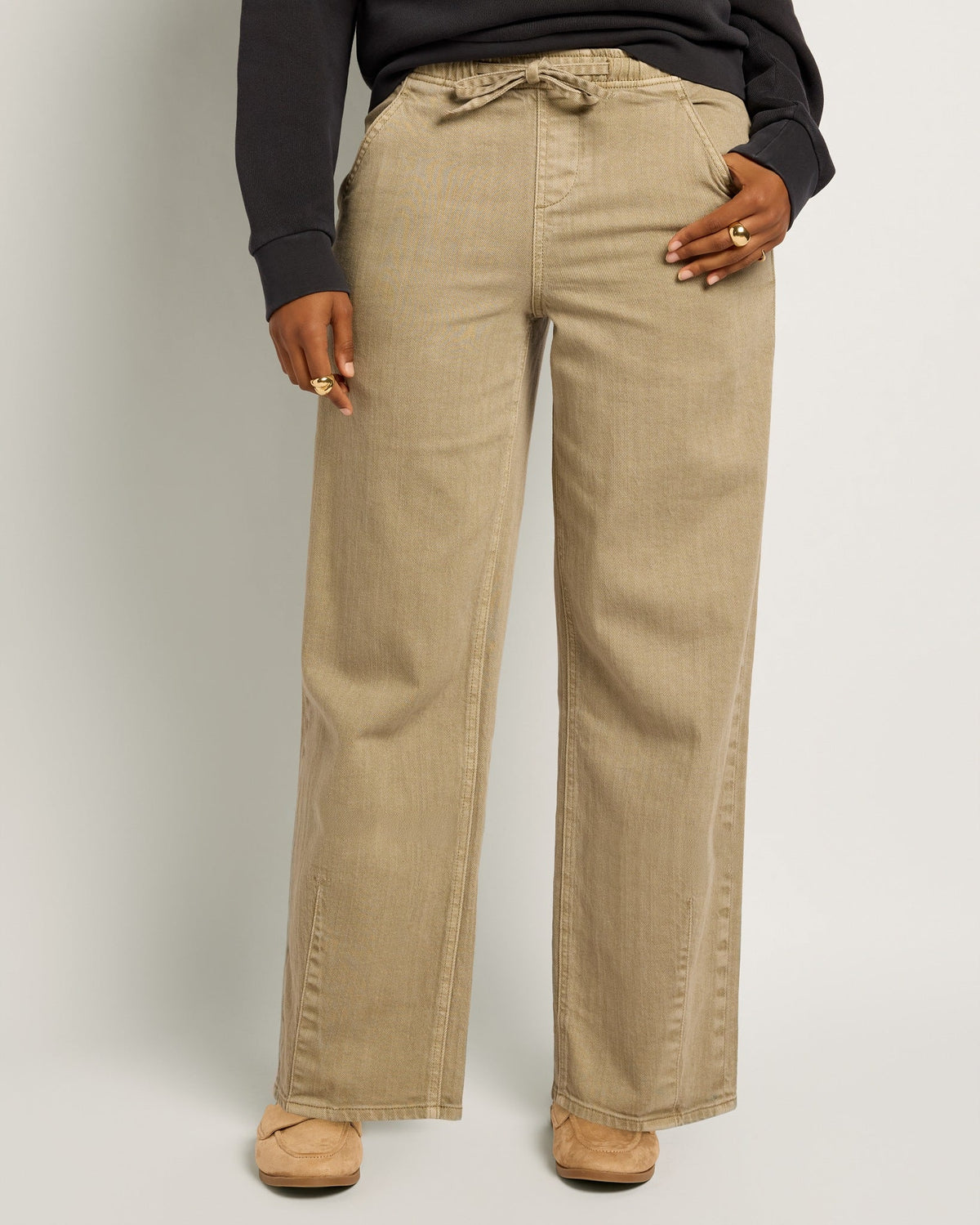 Pebble $|& SEAS Ellie Mid Rise Drawstring Straight Leg Pant - SOF Front