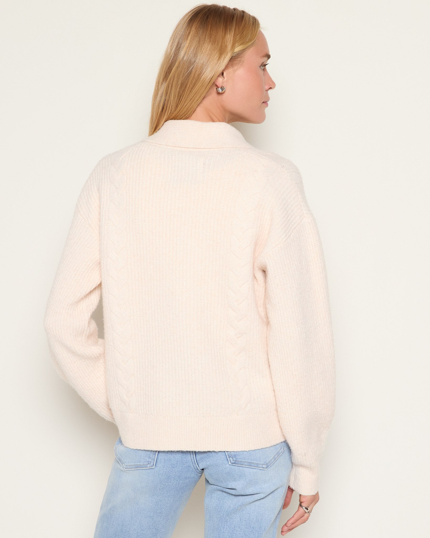 Heather Cream $|& SEAS Janey Cable Knit Cardigan - SOF Back