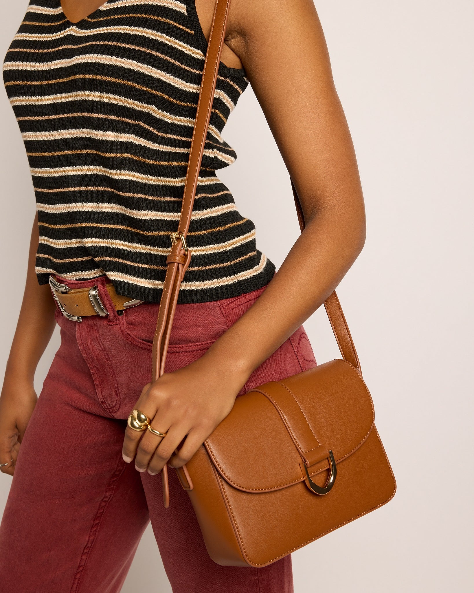 Cognac $|& SEAS Fiona Flap Crossbody - SOF Full Front