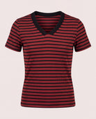 Wine/Black $|& Herizon Sora Stripe Tee - Hanger Detail