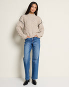Oatmeal/Black $|& Bobeau Cable Knit Pullover with Whipstitch Detail - UGC On Fig