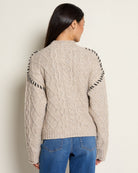 Oatmeal/Black $|& Bobeau Cable Knit Pullover with Whipstitch Detail - SOF Back