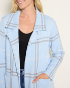 Light Blue Pepper Plaid $|& OneWorld Light Weight Sweater Coatigan - SOF Full Front