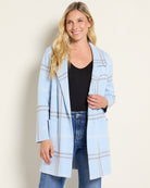 Light Blue Pepper Plaid $|& OneWorld Light Weight Sweater Coatigan - SOF Front
