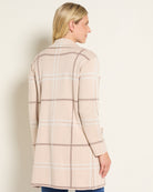 Taupe Plaid $|& OneWorld Light Weight Sweater Coatigan - SOF Back