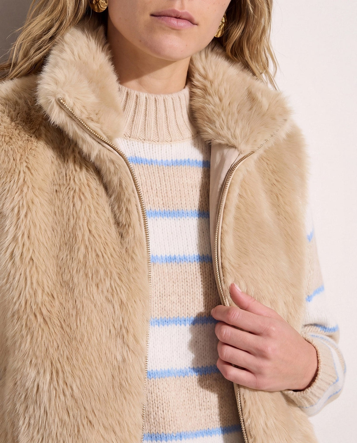 Stone $|& Apricot Faux Fur Vest - SOF Full Front