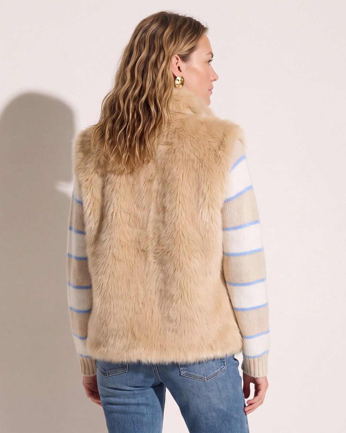 Stone $|& Apricot Faux Fur Vest - SOF Back
