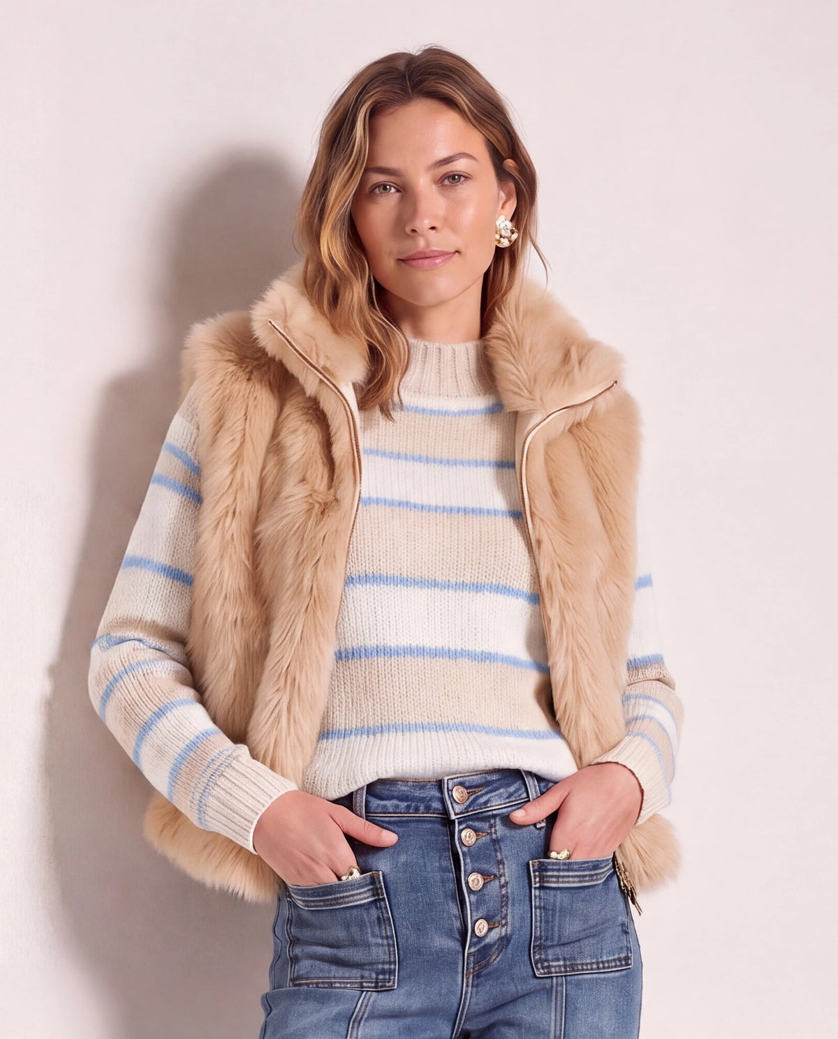 Stone $|& Apricot Faux Fur Vest - SOF Front