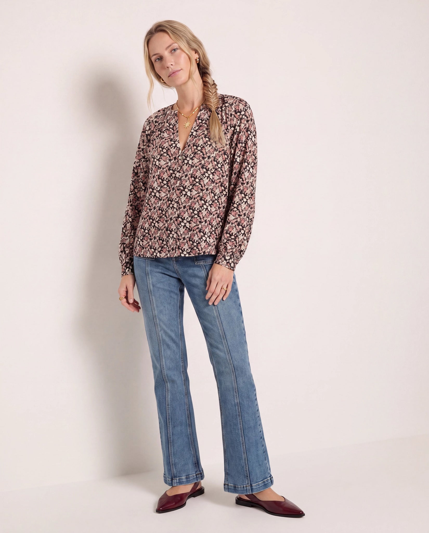 Black Floral $|& SEAS Sonia Button Up Shirt - VOF Side