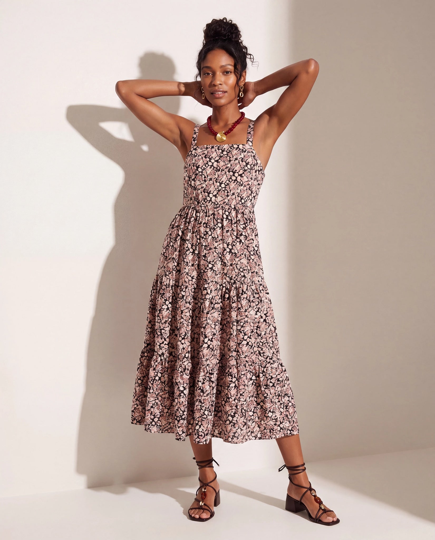 Black Floral $|& SEAS Isabella Tiered Dress - VOF Front
