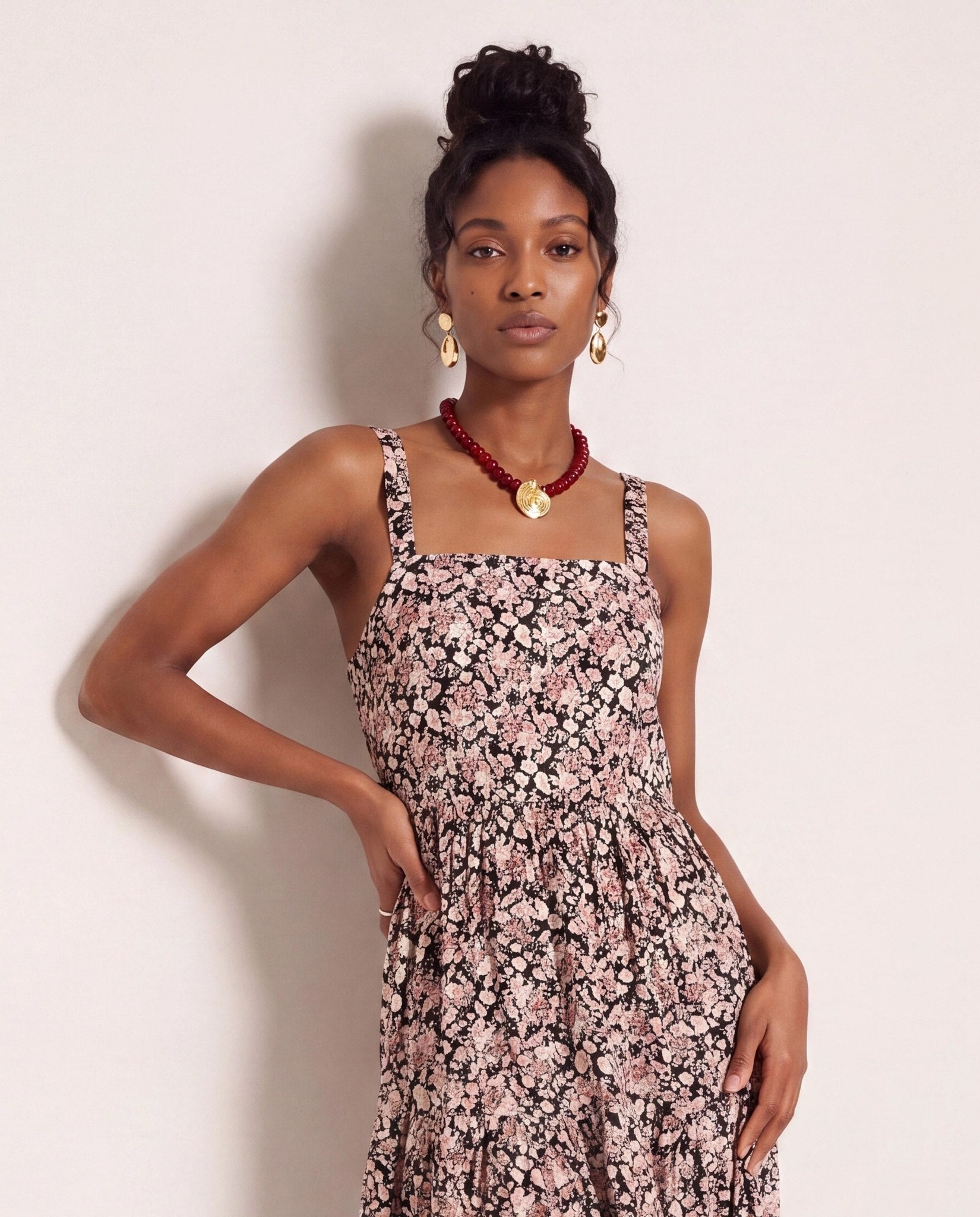 Black Floral $|& SEAS Isabella Tiered Dress - SOF Front