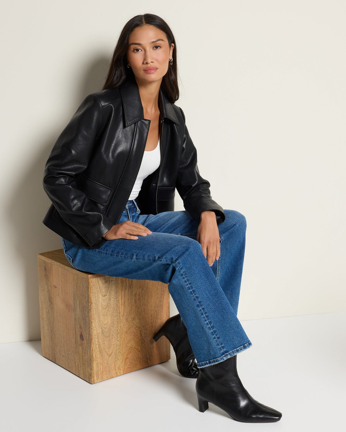 Black $|& Kenneth Cole Faux Leather Jacket - SOF Full Front