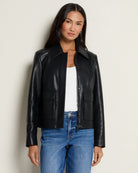 Black $|& Kenneth Cole Faux Leather Jacket - SOF Front