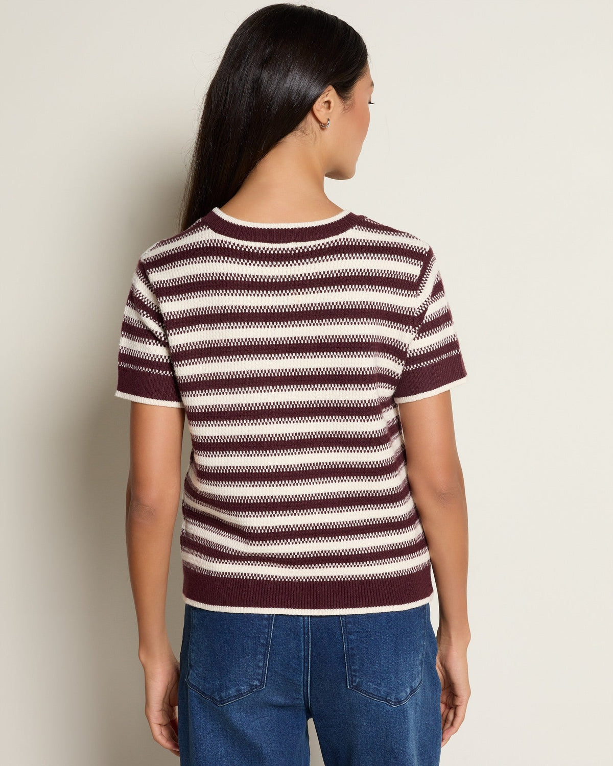Cream Maroon Stripe $|& Thread & Supply Welles Sweater Knit Top - SOF Back