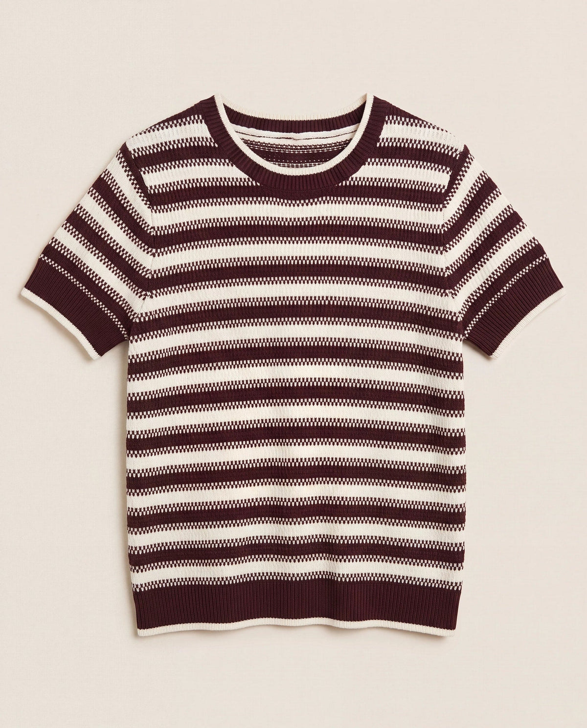 Cream Maroon Stripe $|& Thread & Supply Welles Sweater Knit Top - Hanger Detail